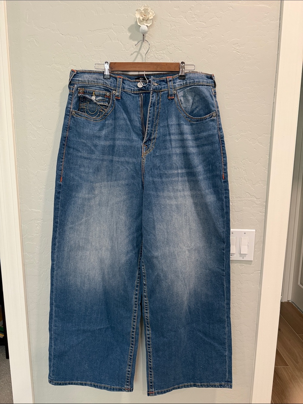 True Religion Relaxed Wide-Leg Jeans in Medium Blue Wash